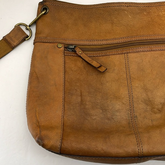 Fossil Sasha Distressed Dark Tan Leather Large Crossbody Saddle Bag Purse - Picture 14 of 16